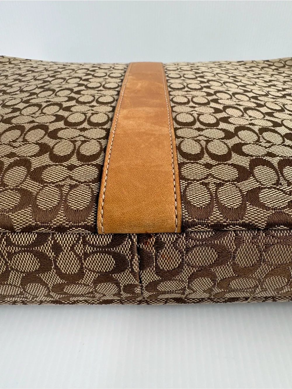 Coach Brown Signature Canvas Laptop Sleeve with Tan Stripe